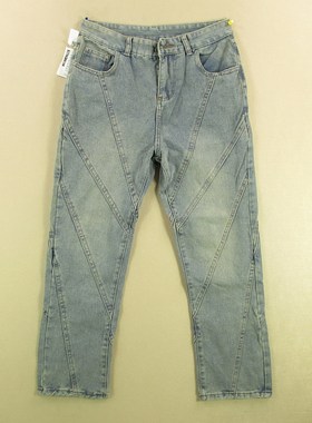 牛仔裤男30码修身直筒机车线繁复修饰KHCO长裤子C201/68502-01