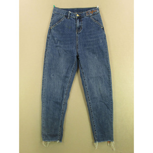 女26码 98551 哈伦弹力修身 显瘦萝卜九分W203 高腰老爹裤 牛仔裤