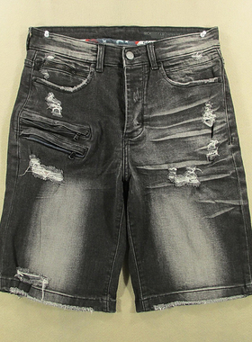 牛仔中裤五分裤男破洞弹力宽松短裤夏款全新品*X108/52535-20