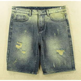 牛仔中裤 五分裤 男韩版 包邮 M308 青春怀旧复古破洞修身 5986