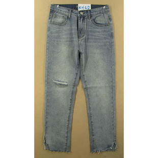 高腰破洞直筒孤品 全场 包邮 牛仔裤 9053 女26码 H101 九分裤