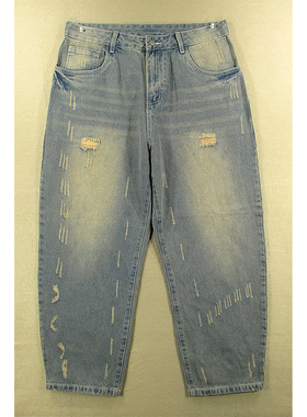 牛仔裤男美式滑板束口宽松老爹裤哈伦裤复古破洞Y000/5981*01