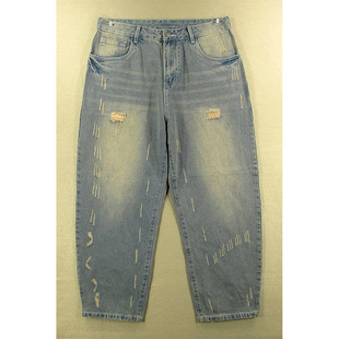 男美式 5981 滑板束口宽松老爹裤 复古破洞Y000 哈伦裤 牛仔裤