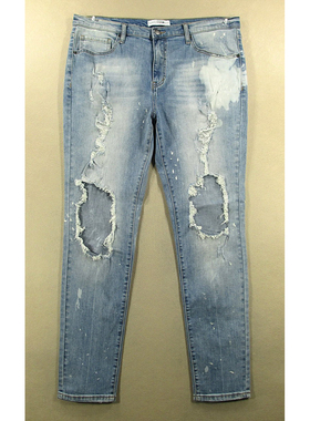 牛仔裤男弹力修身小脚加长破洞外单长裤子全新品*N203/59507-12