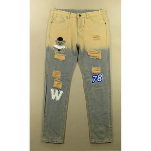 男32码 7513 潮牌复古日系锥形裤 L204 破洞补丁老爹哈伦裤 牛仔裤