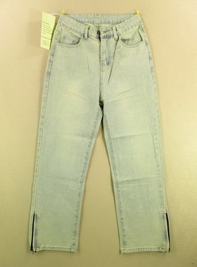 牛仔裤男28码宽松直筒高腰泥黄色拉链开KHCO长裤子C201/68502-02