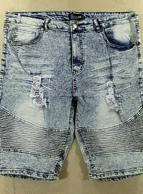 19*8981/N401*牛仔中裤五分裤男欧版肥佬裤怀旧复古破洞弹力修身