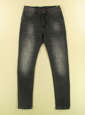 针织牛仔裤男31码弹力修身小脚裤黑灰外单KHCO长裤B209/98506-03