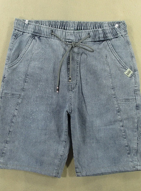 牛仔中裤五分裤男29码弹力修身松紧腰短裤夏全新品R109/38534-04