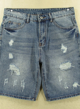 22*5986/M308*牛仔中裤五分裤男韩版青春怀旧复古破洞修身包邮