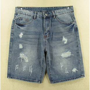 牛仔中裤 五分裤 男韩版 包邮 M308 青春怀旧复古破洞修身 5986