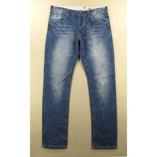 牛仔裤男33/35码纯棉修身直筒加长裤子洗水KHCO包邮K103/68207-12