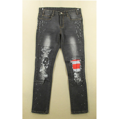 牛仔裤男30码厚实弹力修身小脚假破洞低腰长裤子全新Q108/5502-05