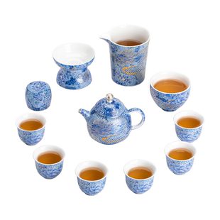 金银错鎏银功夫茶具套装高档珐琅彩龙年盖碗泡茶壶茶杯轻奢礼盒装