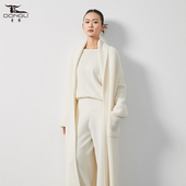 开衫 东黎山羊绒春秋女士长款 针织抽条飒爽青果领羊绒外套长袖 3341