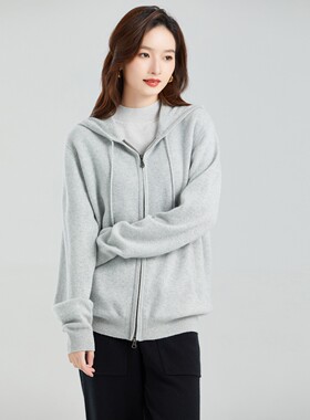 东黎小山羊绒秋冬中性风针织连帽衫纯色宽松保暖羊绒衫PCA2S18IM