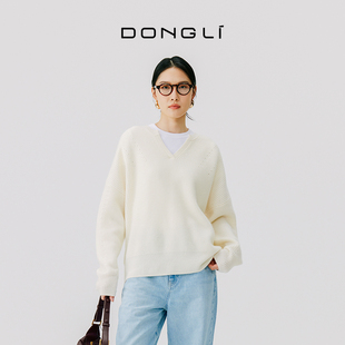 秋冬女士V领套头针织衫 百搭挑眼厚毛衣4727 小山羊绒 东黎溯源款