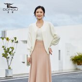 小香风珍珠扣女士秋冬针织圆领开衫 东黎 小山羊绒 气质白色3105