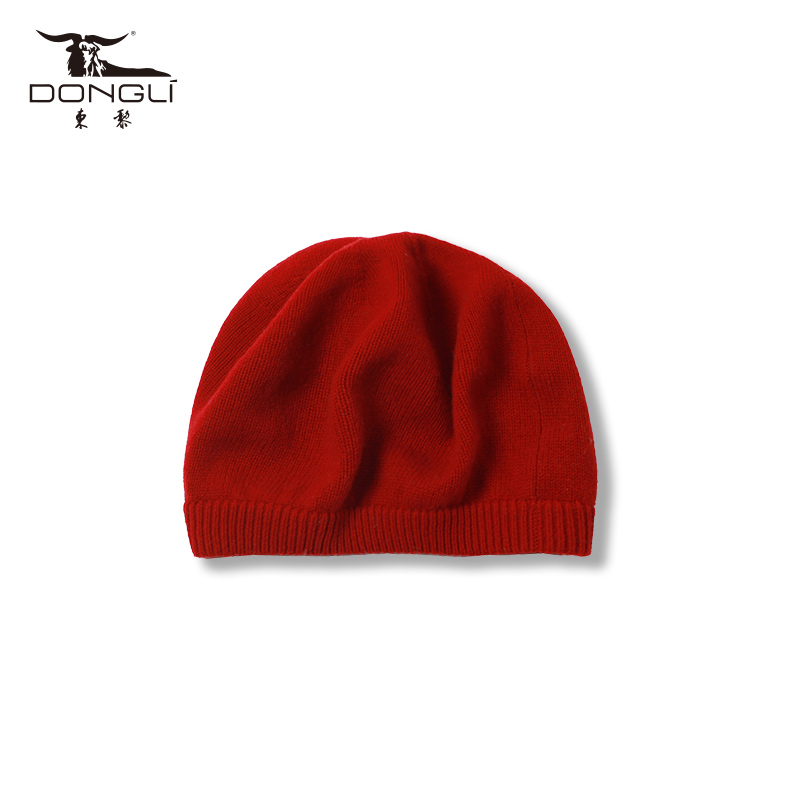 东黎山羊绒红色针织贝雷帽