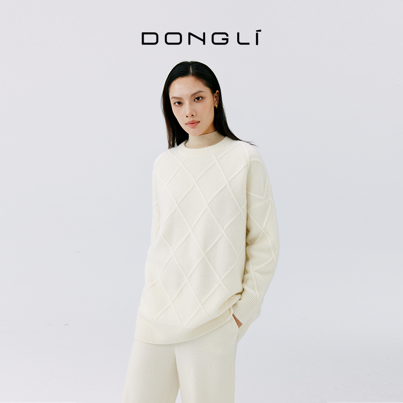 东黎纯羊绒宽松菱格套衫