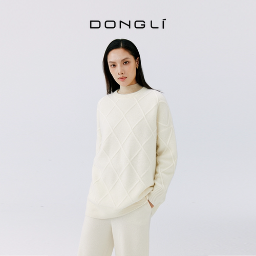 东黎纯羊绒宽松菱格套衫