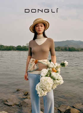 东黎岛屿假日 2025夏季新款精纺全成型V领丝绒半袖T恤针织衫4547