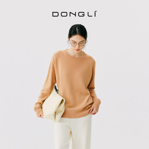 东黎小山羊绒圆领纯色套头衫