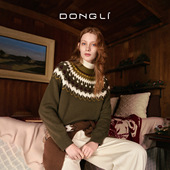 东黎童心未远 女5557 秋冬老钱风费尔岛提花套衫 松茶可可 山羊绒