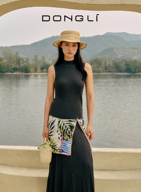 东黎岛屿假日-草木生 女士夏季半高领丝绒背心无袖针织上衣5156