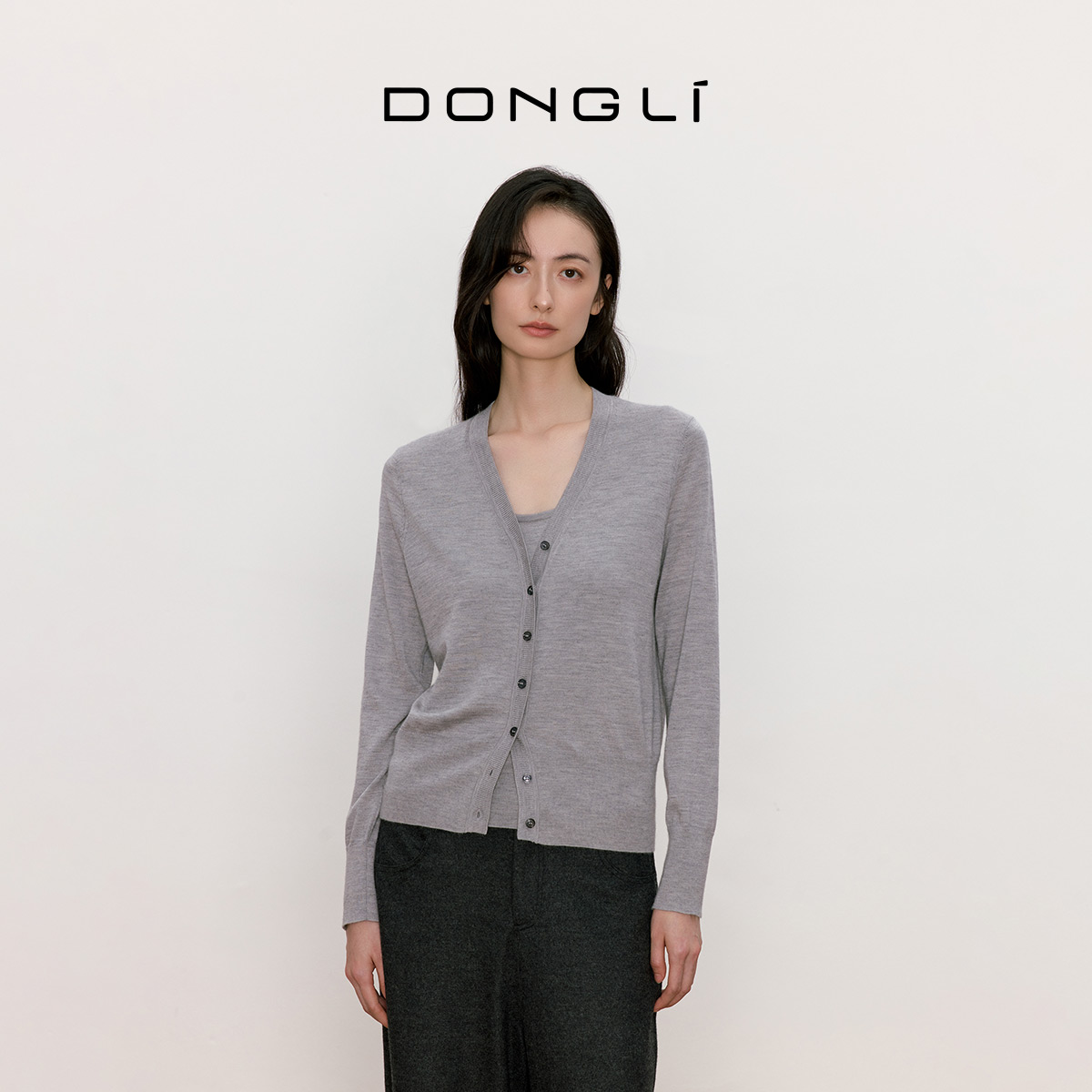 东黎山羊绒桑蚕丝V领开衫外套