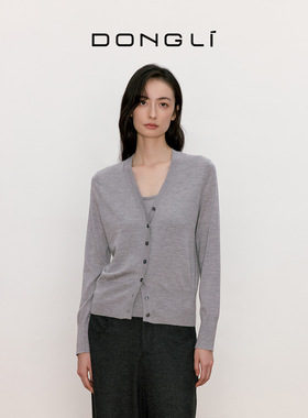 东黎山羊绒桑蚕丝 丝韵绒雅 女士秋冬季精纺羊绒V领开衫外套 5394