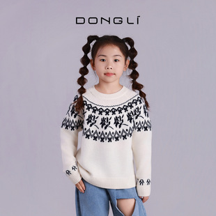女士秋冬费尔岛提花儿童套衫 东黎 山羊绒 期待花信 5568 童心未远