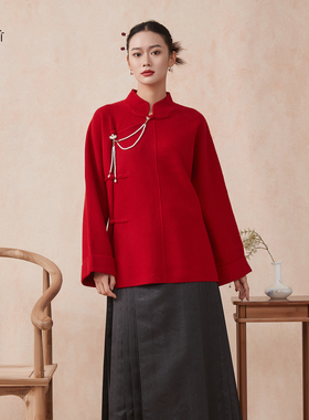 东黎 溯源款 【福禄】中式风秋冬女士山羊绒宽松加厚外套开衫3498
