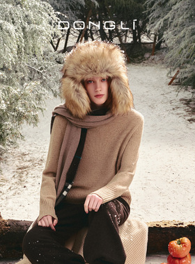 东黎童心未远-香草曲奇 秋冬女士山羊绒圆领针织毛衣套头衫 5638