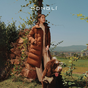 连帽羽绒服90白鹅绒时尚 女士羊绒面料中长款 保暖3787 山羊绒 东黎