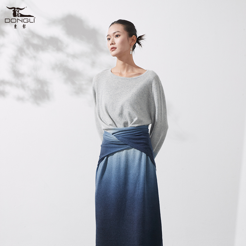 东黎优雅中式风渐变水墨画长裙