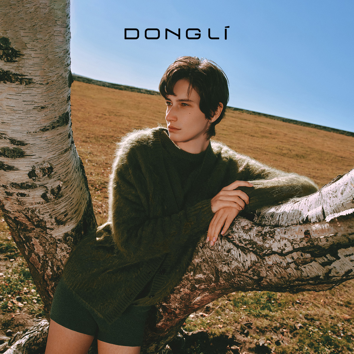 东黎山羊绒拉毛V领针织拉绒开衫