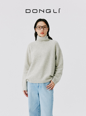 东黎 山羊绒 女士秋冬季圈圈纱半高领针织毛衣套头衫宽松百搭4853