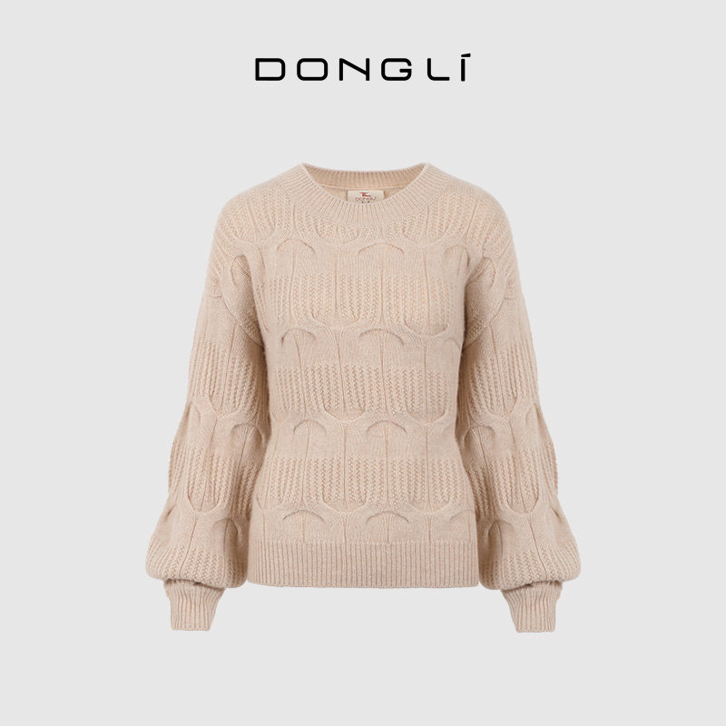 东黎重工绞花套头羊绒衫