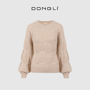 东黎山羊绒 女士秋冬季针织圆领重工绞花套头羊绒衫厚款毛衣21S44