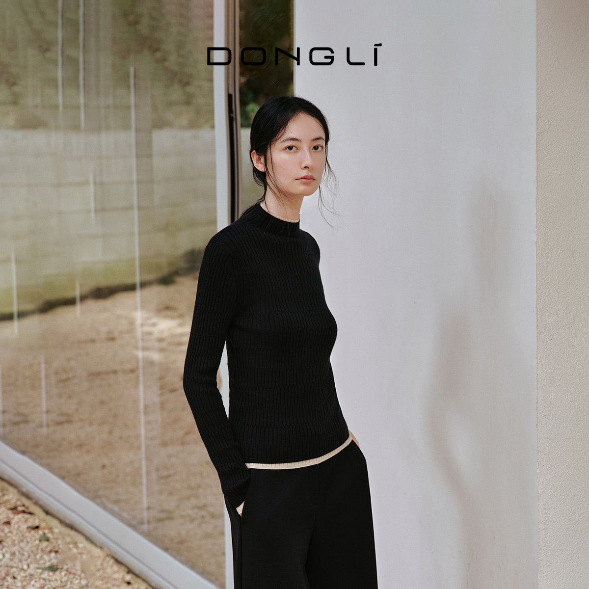 东黎山羊绒半高领绞花肌理感长袖