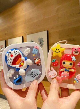 卡通饰品收纳盒按压式推推盒学生发夹储物盒子包包饰品收纳整理盒