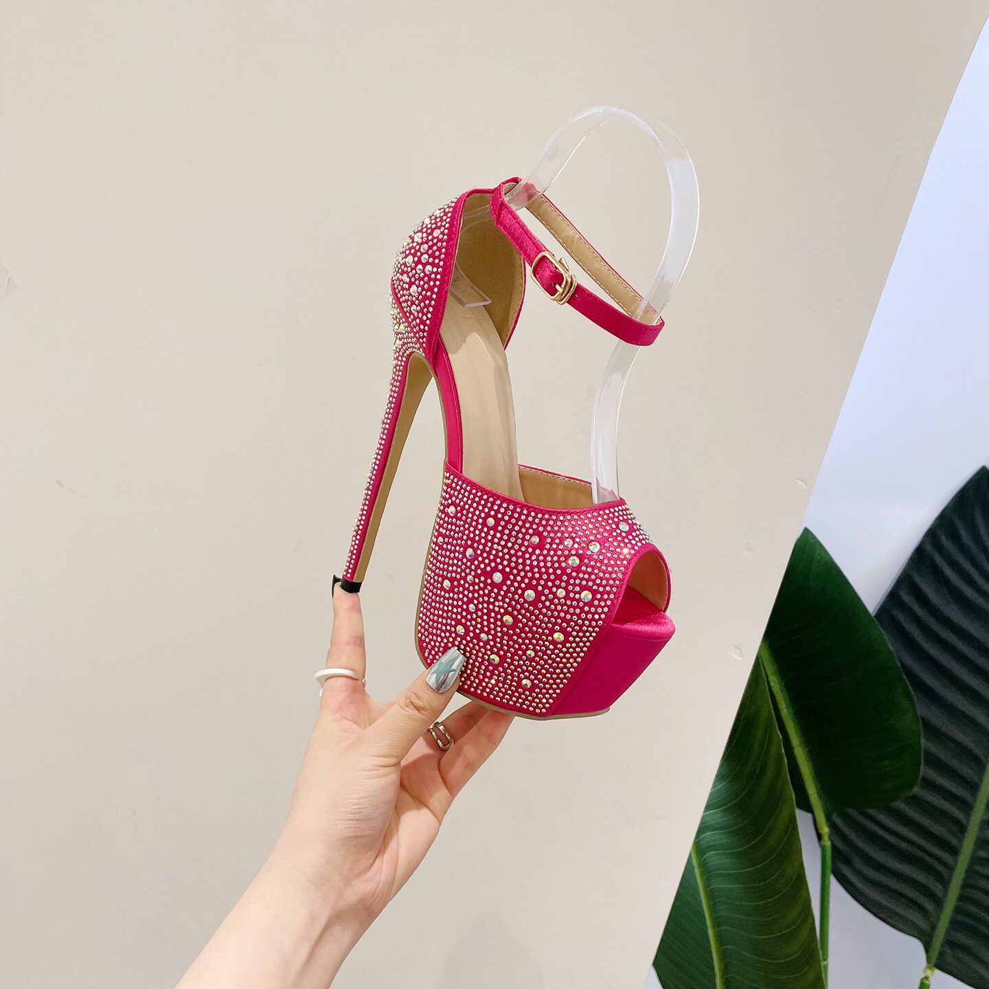 17cm超高跟夜场粗跟防水台鱼嘴凉鞋16cm恨天高舞台模特走秀高跟鞋