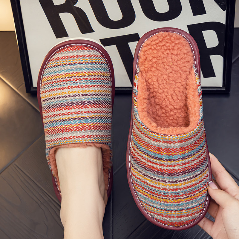 日式秋冬季棉麻布拖鞋家居女室内家用厚底保暖防滑情侣棉拖鞋男士,居家布艺,居家棉拖/棉鞋,淘宝优惠券,粉丝福利购,淘宝优惠卷