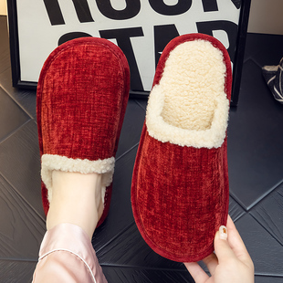 秋冬季布拖鞋居家羊羔毛毛加绒加厚男女士室内家用防滑保暖棉拖鞋