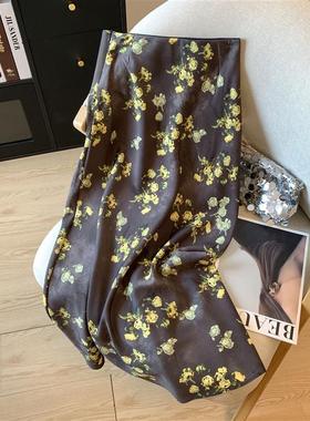 黄色碎花包臀半身裙女夏季高腰修身气质长裙百搭垂感花色鱼尾裙子