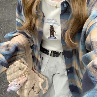 胖mm美式 防晒长袖 复古慵懒风格 外套女秋冬宽松薄款 上衣 子衬衫 大码