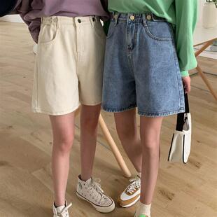 胖mm显瘦宽松百搭阔腿A字热裤 大码 女春夏季 泫雅高腰牛仔五分短裤