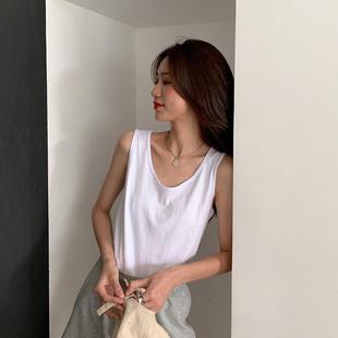 打底内搭上衣 白色纯棉外穿法式 小吊带背心女夏老汉衫 无袖 T恤夏季