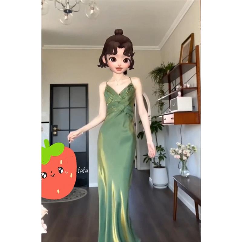 法式高级设计感连衣裙女夏季新款渐变色修身裙子名媛气质吊带长裙